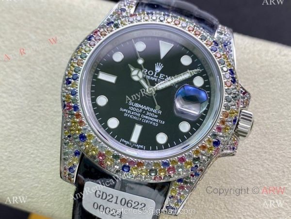 Swiss Quality Copy Rolex Submariner Limited Edition Watch Black Dial Rainbow Bezel 2