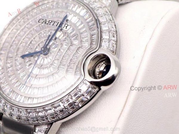 Iced Out Cartier Ballon Bleu 42mm Watch Stainless Steel Replica Watch 2