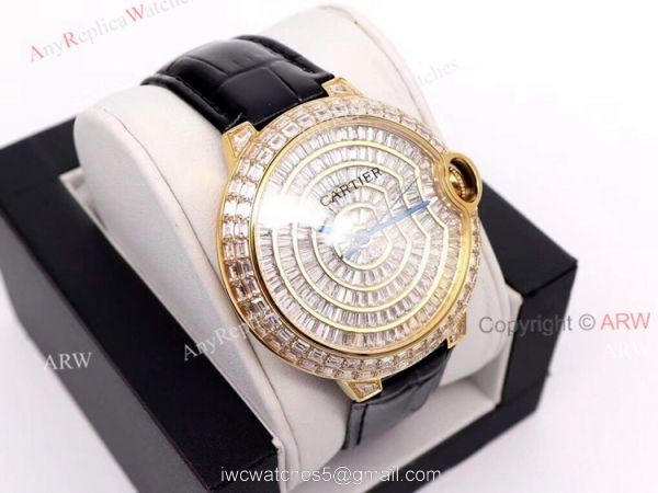 Gold Cartier Ballon Bleu 42mm Full Diamonds Knockoff Watch 2