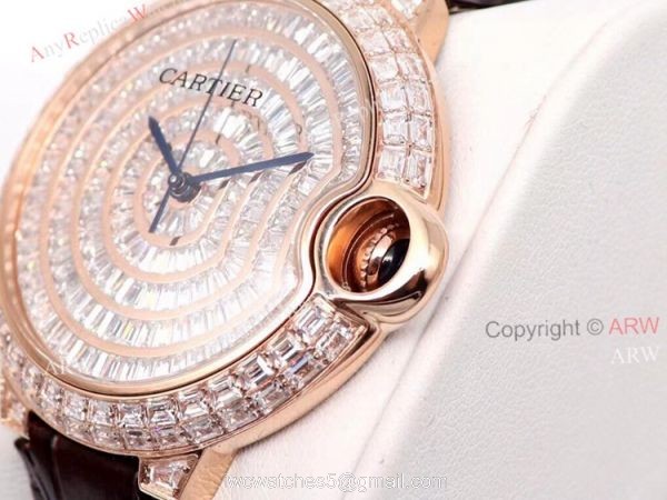 Replica Cartier Ballon Bleu 42mm Leather Strap Rose Gold Watch With Diamonds 2