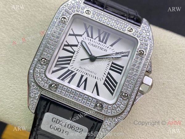 Swiss Quality Iced Out Cartier Santos De Watch Sapphire Crystal 2