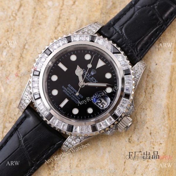 Swiss Quality Rolex Submariner Citizen 8215 Watch Green Leather Strap 2