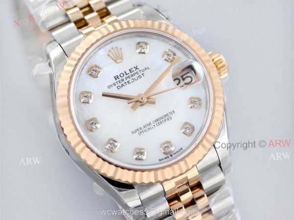 EW Factory Swiss Super Clone Rolex Datejust White Mop Dial With Diamond Markers Jubilee Watch 31mm 2