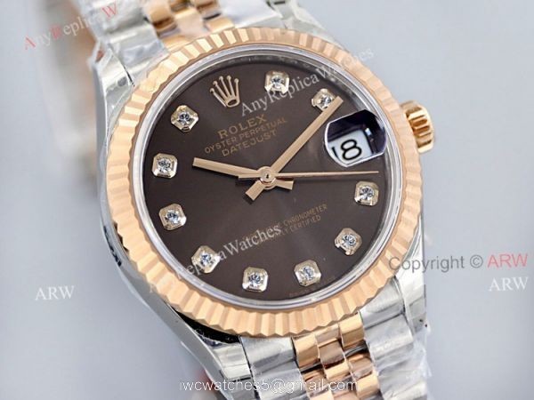 1:1 EWF Rolex Datejust Rose Gold Chocolate Dial With Diamonds High End Replica Watch 2