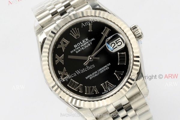 1:1 EW Factory 31mm Rolex Datejust Black Dial Roman Numerals Swiss Replica Watch 2