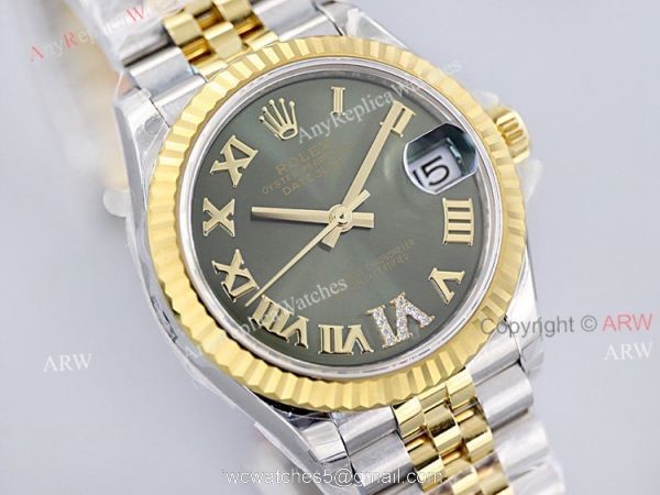 EW Factory 1:1 Two Tone Rolex Green Dial Datejust 31mm Swiss Replica Watches 2