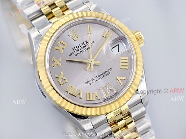 EWF Replica Rolex Datejust Two Tone Jubilee Watch Grey Dial With Diamonds VI Markers 2