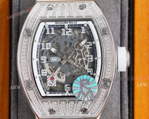 (RM Factory) Copy Richard Mille RM010 Watch With Diamonds White Rubber Band 2