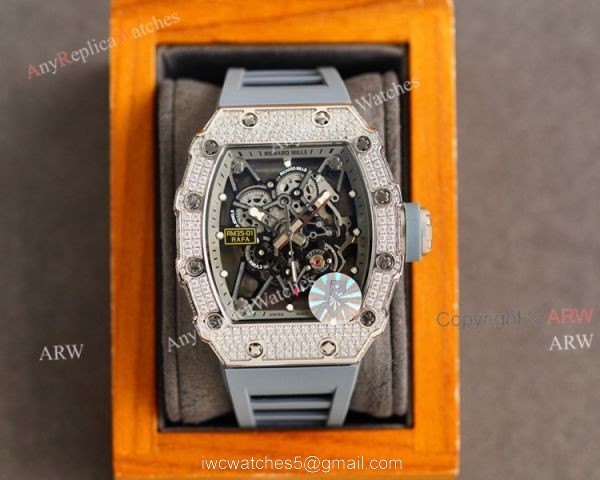 (RM Factory) Clone Richard Mille RM035-01 Orange Rubber Strap Knockoff Watch With Diamonds 2
