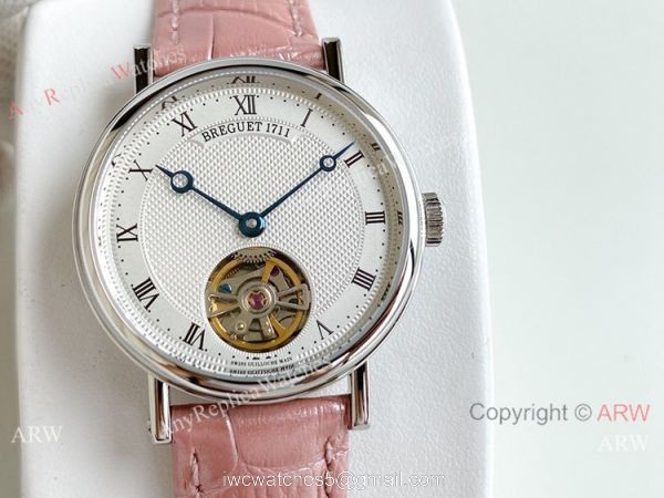 New Copy Breguet Classique Tourbillon Watch Pink Leather Strap Women 32mm 2