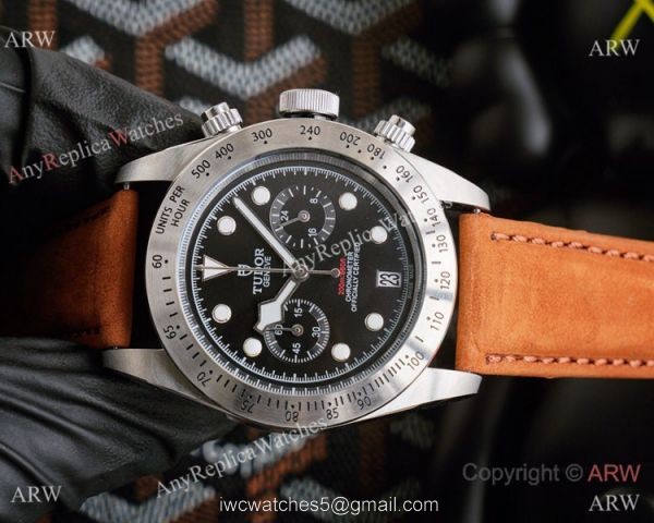 Clone Tudor Heritage Black Bay Chronograph Watch Stainless steel Brown Leather Strap 2