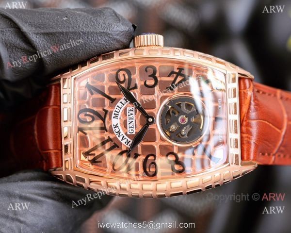 Copy Franck Muller Cintree Curvex Flying Tourbillon watch brown Leahter Strap 2