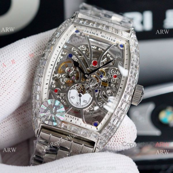 Copy Franck Muller Cintree Curvex Stainless Steel Skeleton Dial Watch 43mm 2