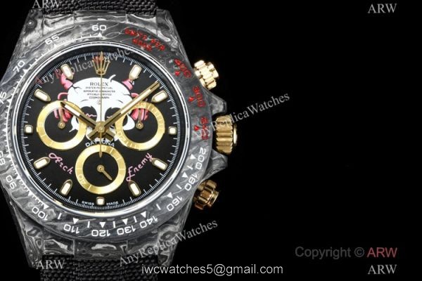 NEW! TW Super Clone Rolex DIW NTPT Carbon Daytona Watch 7750 Chronograph Gold Subdials 2