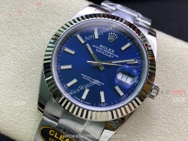 Replica Clean Factory Rolex Datejust Blue Dial 41mm Fluted Bezel Oyster Watch 2