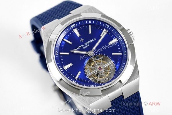 1-1 Super Clone Vacheron Constantin Overseas Tourbillon V2 6000v Blue Rubber Strap Watch 2