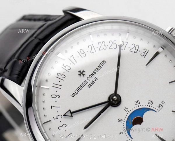 2021 New! Swiss Copy Vacheron Constantin Patrimony Moon Watch White Dial with Retrograde Date 2