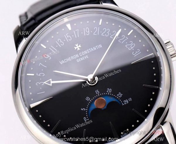 2021 New! Swiss Vacheron Constantin Moon Phase Watch Black Dial with Retrograde Date 2