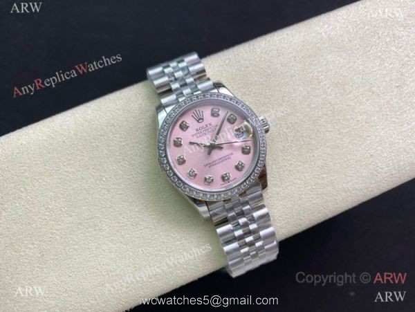 Swiss Copy Rolex Datejust 31mm Pink Diamond Watch Stainless steel Jubilee 2