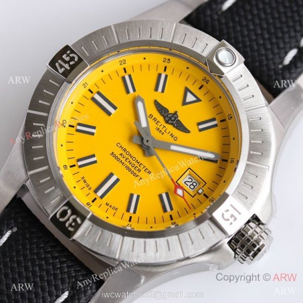 (GF) Swiss Breitling Avenger Automatic 45 Seawolf Asia2824 Watch Yellow Dial Leather Strap 2