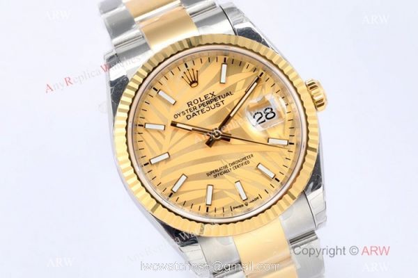 (EW)2021 New Rolex Datejust 36mm EWF 3235 Two Tone Gold Palm Dial AAA Replica 2