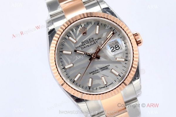 (EW) EW Factory Swiss 3235 Rolex Datejust 36 Gray Palm 2021 Watch 2-Tone Rose Gold Case 2