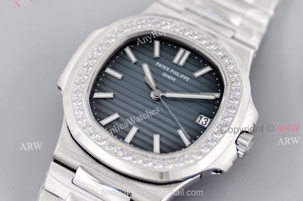 3K Factory Patek Philippe Nautilus 5713 Dark Blue Face With Diamonds Watch Replica 2
