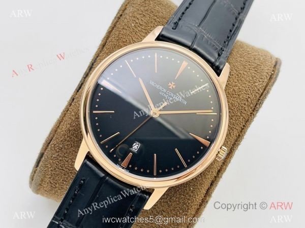 2021 New! MK Factory V4 Vacheron Constantin Patrimony Replica Watch Rose Gold Black Dial 40mm 2