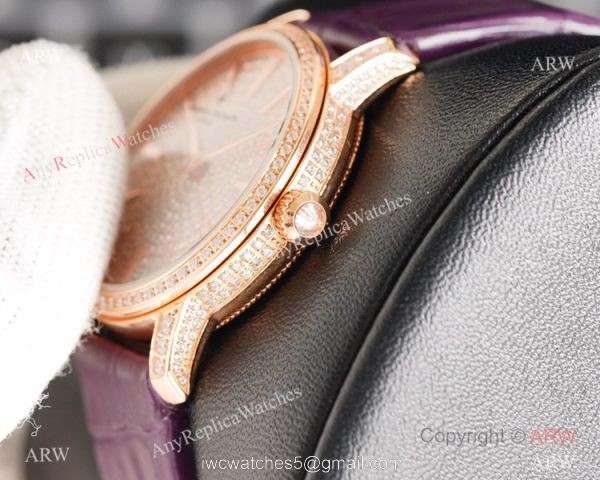 NEW! Swiss Grade Vacheron Constantin Traditionnelle Ultra-Thin Iced Out Rose Gold Watch 2