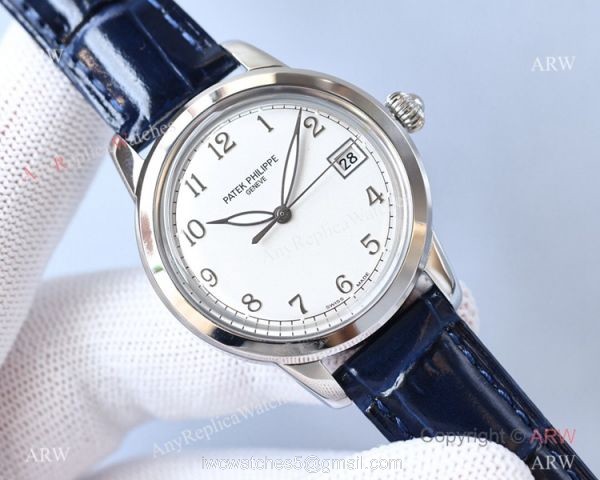 Swiss 9015 Patek Philippe Calatrava Replica Watch Blue Leather Strap 2