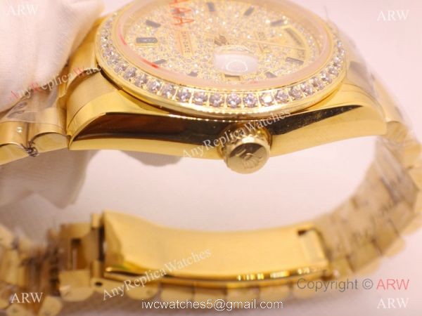 Iced Out Rolex Day-Date Presidential Yellow Gold Watch 36mm 2