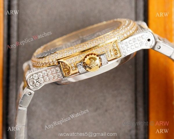 AAA Grade Copy Patek Philippe Nautilus Swiss 9015 Watch 40mm Gold Diamond Dial 2-Tone 2