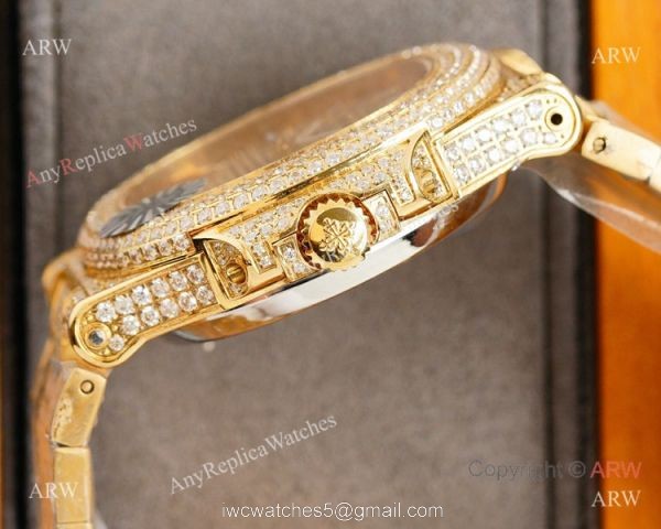 Swiss Grade Copy Patek Philippe Nautilus 9015 Ultra thin Watch 40 Diamond Dial All Gold 2
