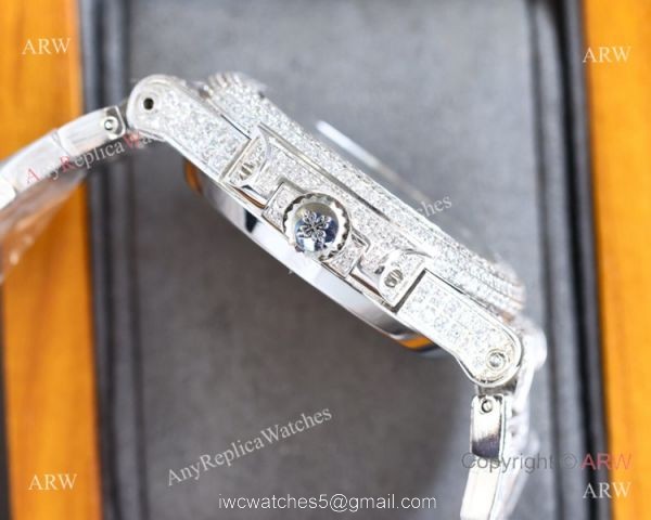 Swiss Grade One Patek Philippe Iced Out Nautilus 9015 Watch BlackSilver Diamond 2