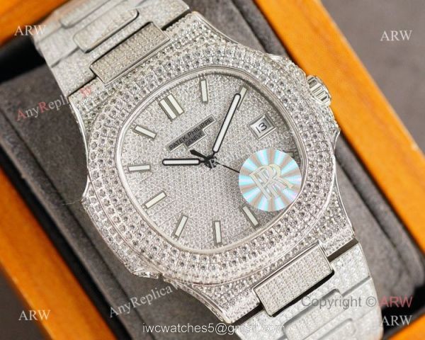 AAA Grade Iced Out Patek Philippe Nautilus Swiss 9015 Watch Full Diamond 2