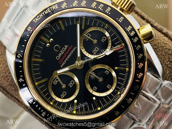 2021 New! TWS Swiss Omega Speedmaster 7750 Chronograph Watches BlackGold Bezel 2