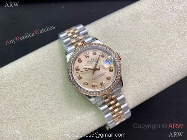 Swiss Replica Rolex Datejust WF Salmon Diamond Jubilee Watch 31mm Mid-size 2