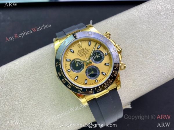 Swiss Copy Rolex Daytona Asia7750 Men Watch Champagne Dial Oysterflex Rubber Strap 2
