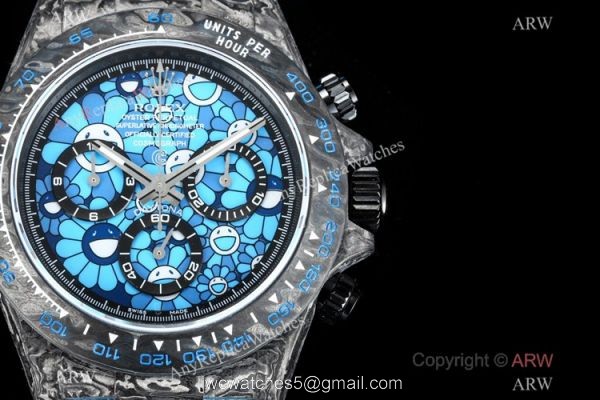 2021 New! Swiss Replica Rolex Daytona TW 7750 Watch Carbon-Lime Blue Dial 40mm 2
