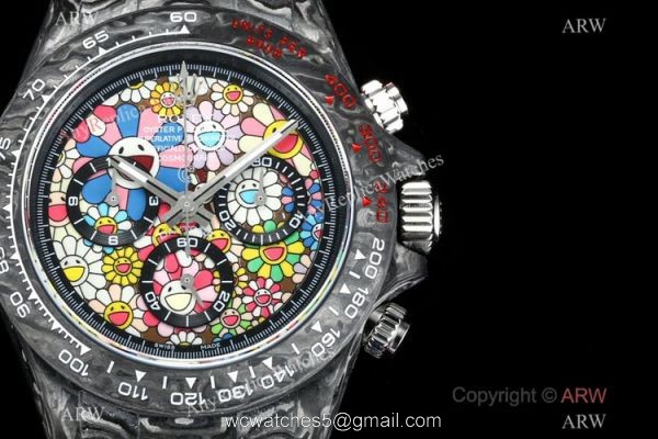 New! TW Swiss Rolex Carbon-Lime Daytona 7750 Watch Pink Fabric Leather Band 2