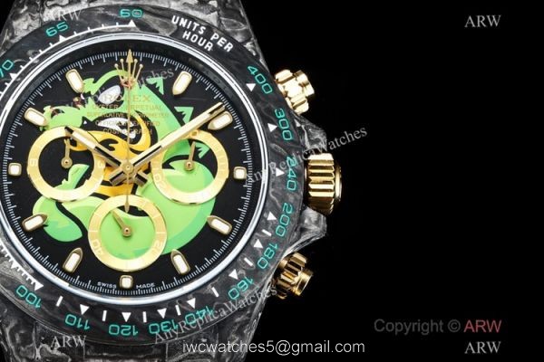 TW Factory Rolex Carbon-Lime Daytona Swiss 7750 Watch Yellow Rubber Strap 2