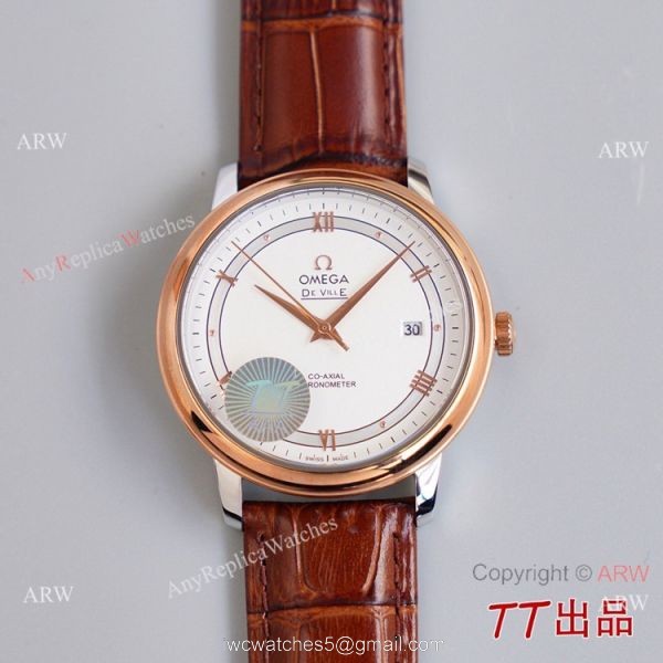 Swiss Quality Copy Omega De Ville Co-Axial Watch 8215 Movement Chocolate Dial Leather Strap 2