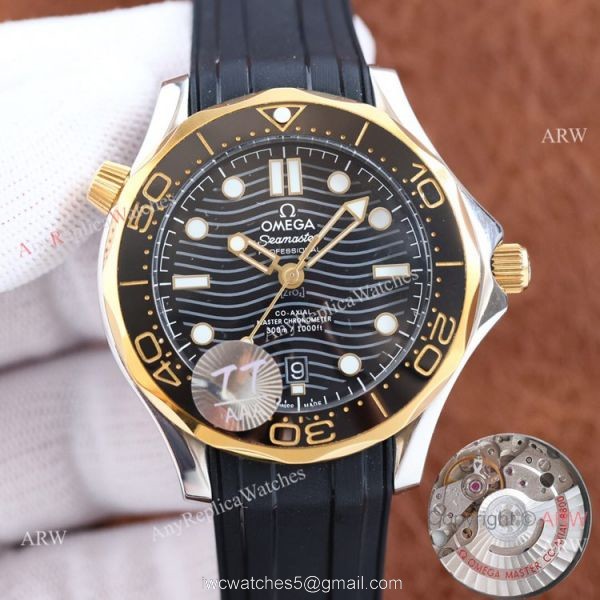 Swiss Quality Copy Omega Seamaster 300m Citizen Watch Two Tone Rose Gold Blue Rubber Strap 2
