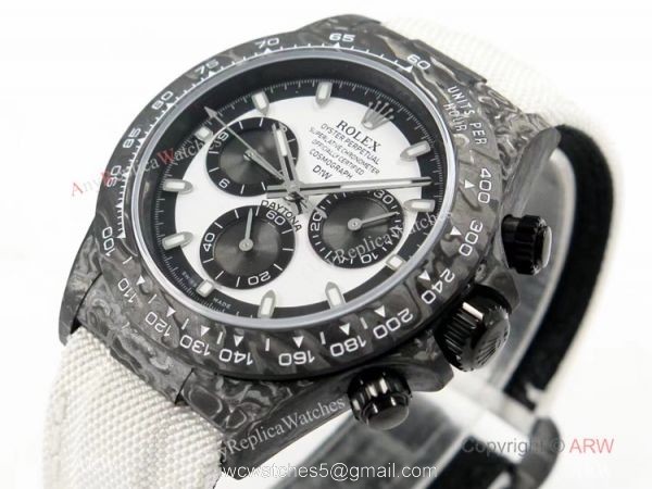 Super Clone Rolex Daytona Diw Carbon Swiss 4130 Noob Factory Panda Dial on White Nylon Strap 2