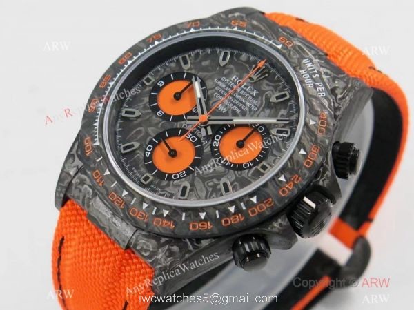 Super Clone Rolex Diw Daytona Noob Factory Forged Carbon Orange Nylon Strap Swiss 4130 2