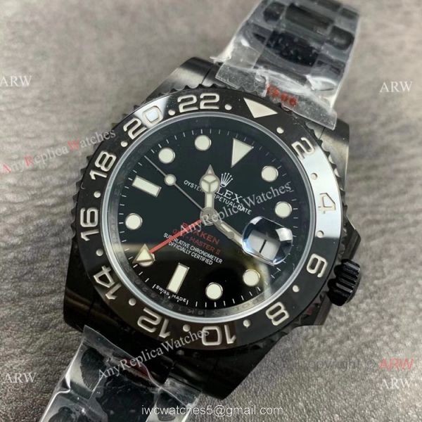 GS Factory Rolex Blaken GMT-Master II 40 Swiss 2824 Watch DLC Black New Single Red 2