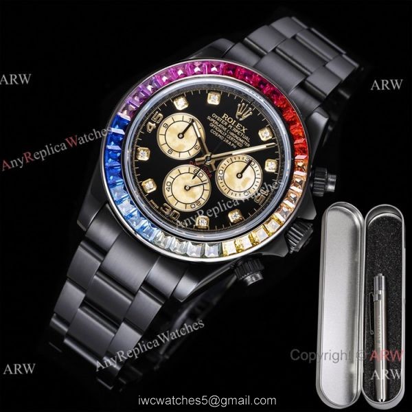 2021 New! Swiss Replica Rolex Daytona Blaken Rainbow 7750 Watch 40mm Black Venom Gold Subdials 2