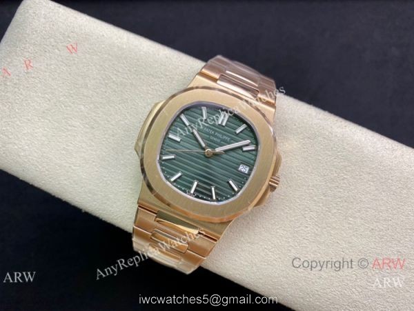 Swiss Copy Patek Philippe Nautilus Cal 324 sc Watch Rose Gold Olive Green Dial 2
