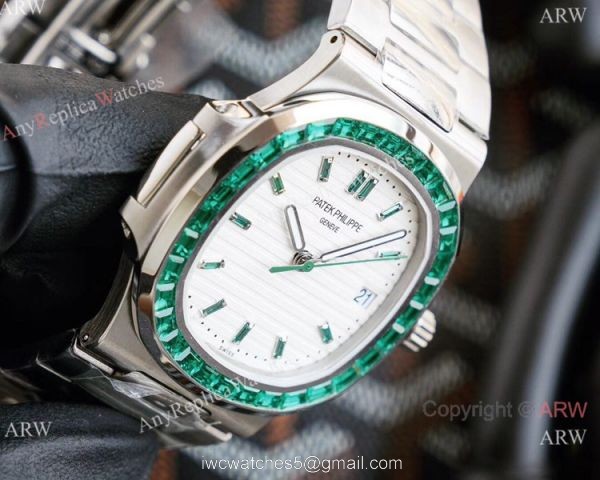 New! Swiss Grade Patek Philippe Nautilus New 5711 Watch 40.5mm Stainless Steel Green Diamond Bezel 2