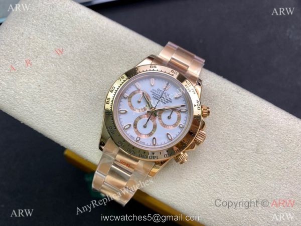 Highest Quality Rolex Daytona 7750 Chrono 904L Rose Gold White Watch 40mm 2